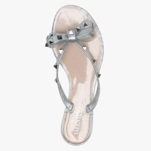 silver valentino flip flops