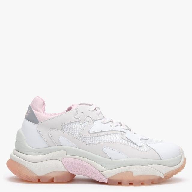 white and pink chunky trainers