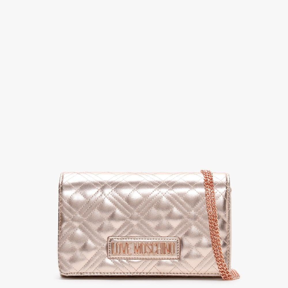 Love Moschino Quilted Rose Gold Clutch Bag | Lyst
