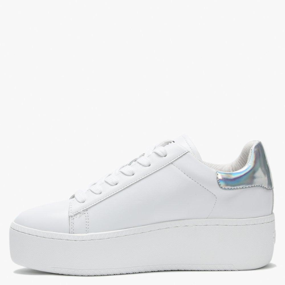 silver flatform trainers