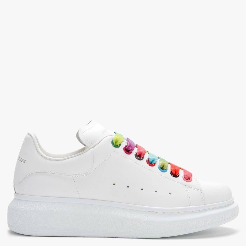 Alexander McQueen Oversized White Leather Rainbow Lace Trainers | Lyst Alexander McQueen Oversized White Leather Rainbow Lace Trainers | Lyst