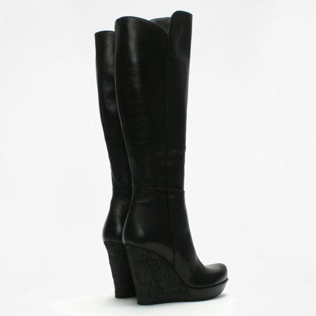 black wedge knee high boots
