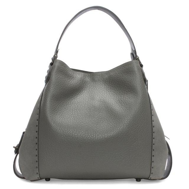 COACH Rivets Edie 42 Heather Grey Pebbled Leather Shoulder Bag in Gray - Lyst