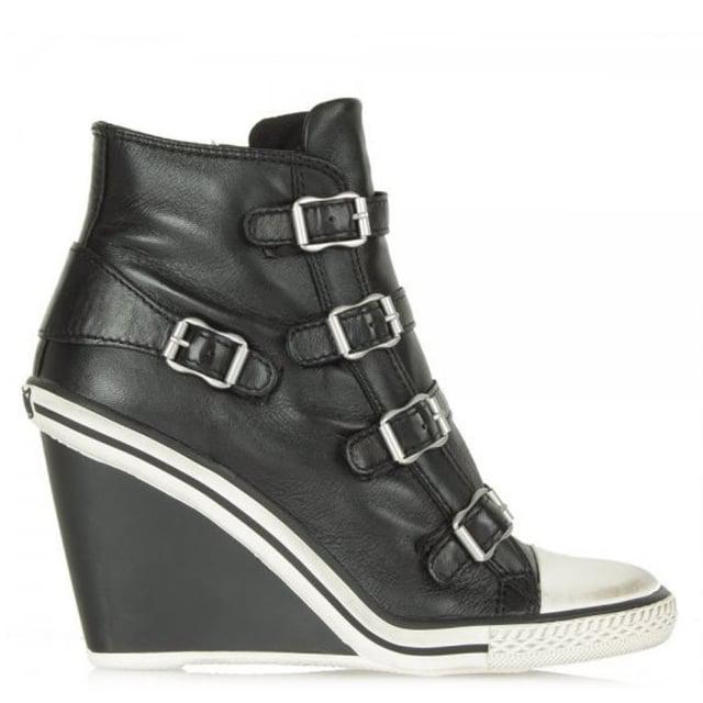 black leather wedge trainers