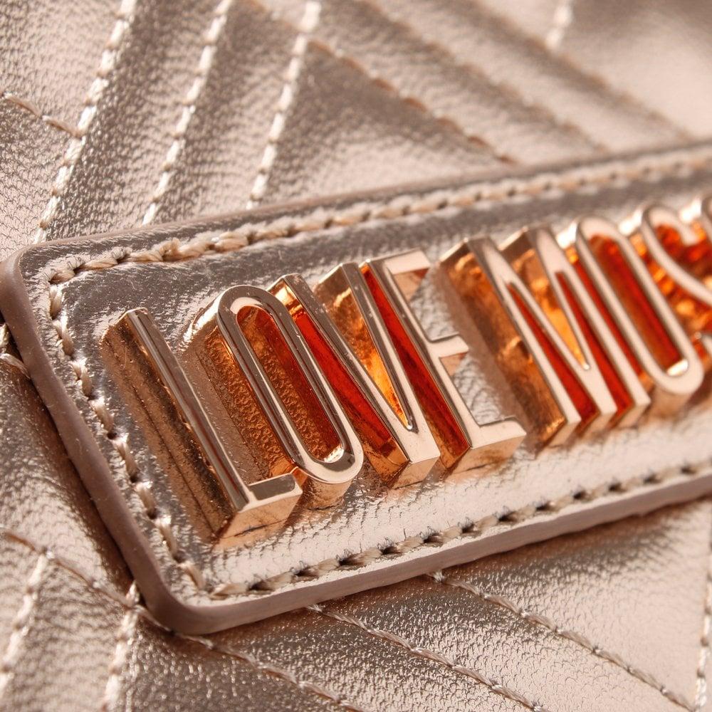 Love Moschino Quilted Rose Gold Clutch Bag | Lyst