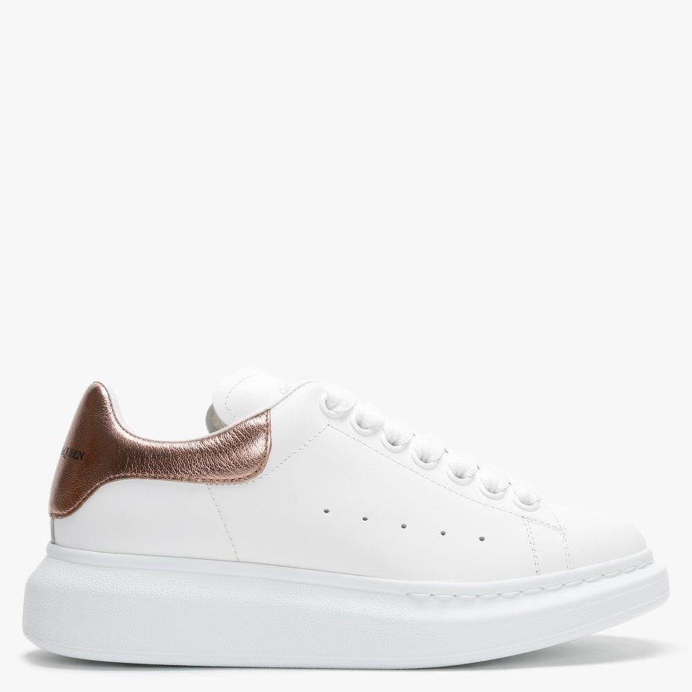 Alexander McQueen Leather Oversized Rose Gold Flash Trainers in White ...
