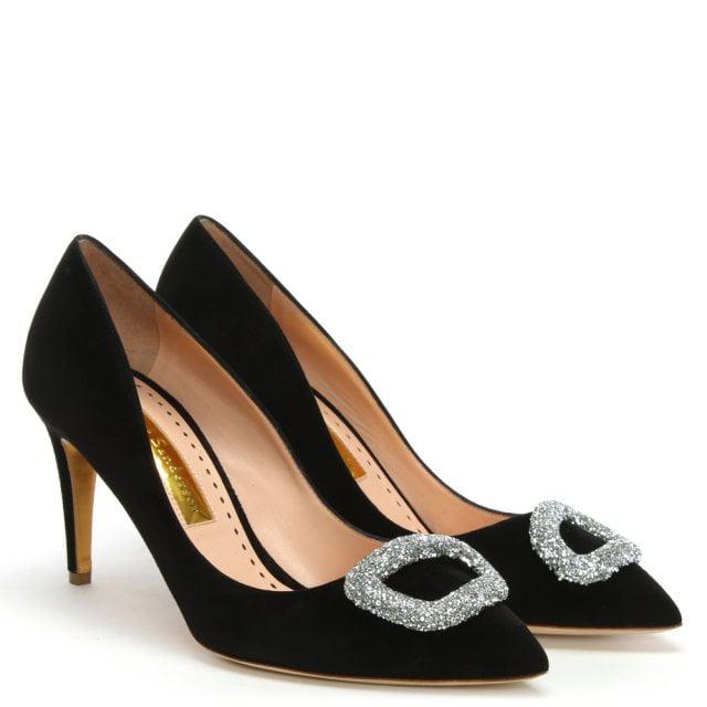 black embellished court shoes