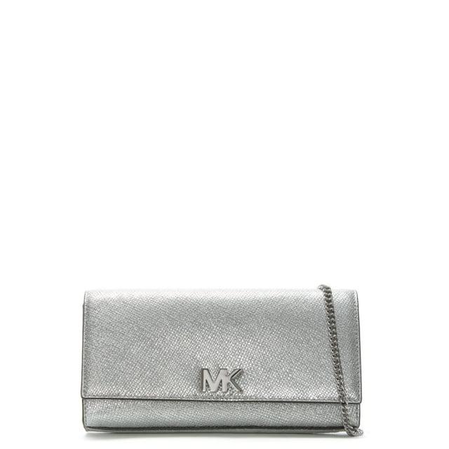 silver leather clutch bag