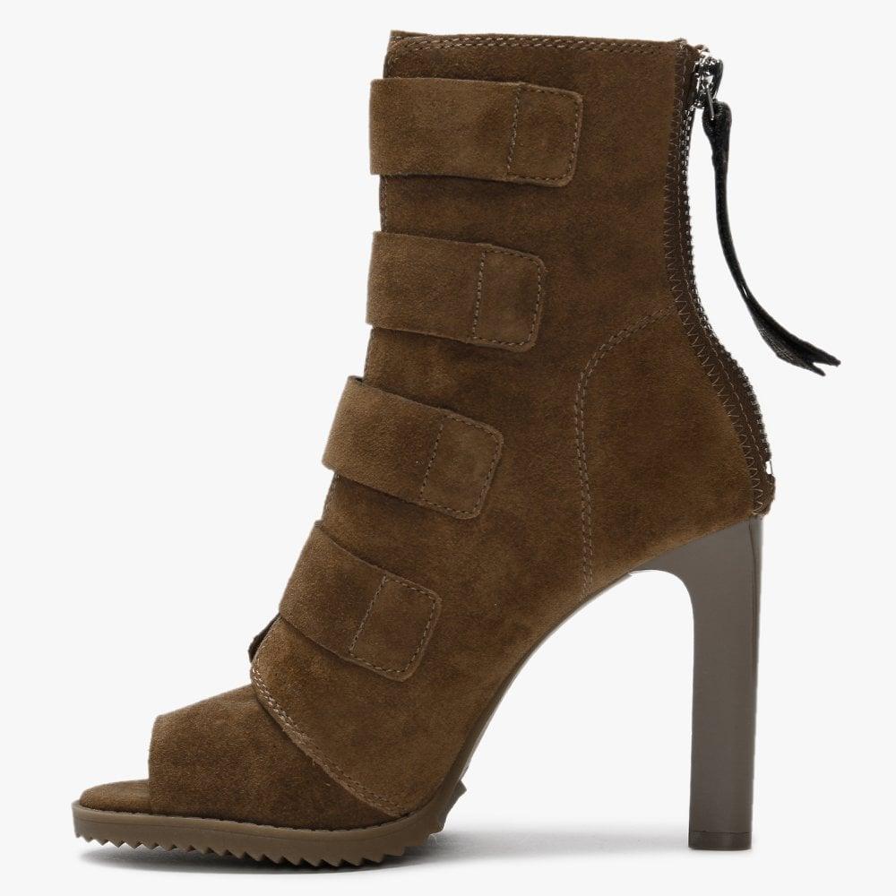 DKNY Blake Latte Suede Peep Toe Ankle 