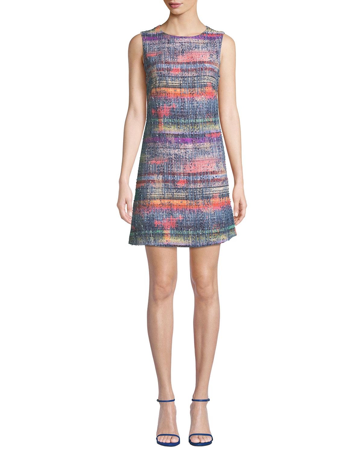 Emporio Armani Sleeveless Hyper-tweed Shift Dress in Pattern (Blue) - Save 70% - Lyst