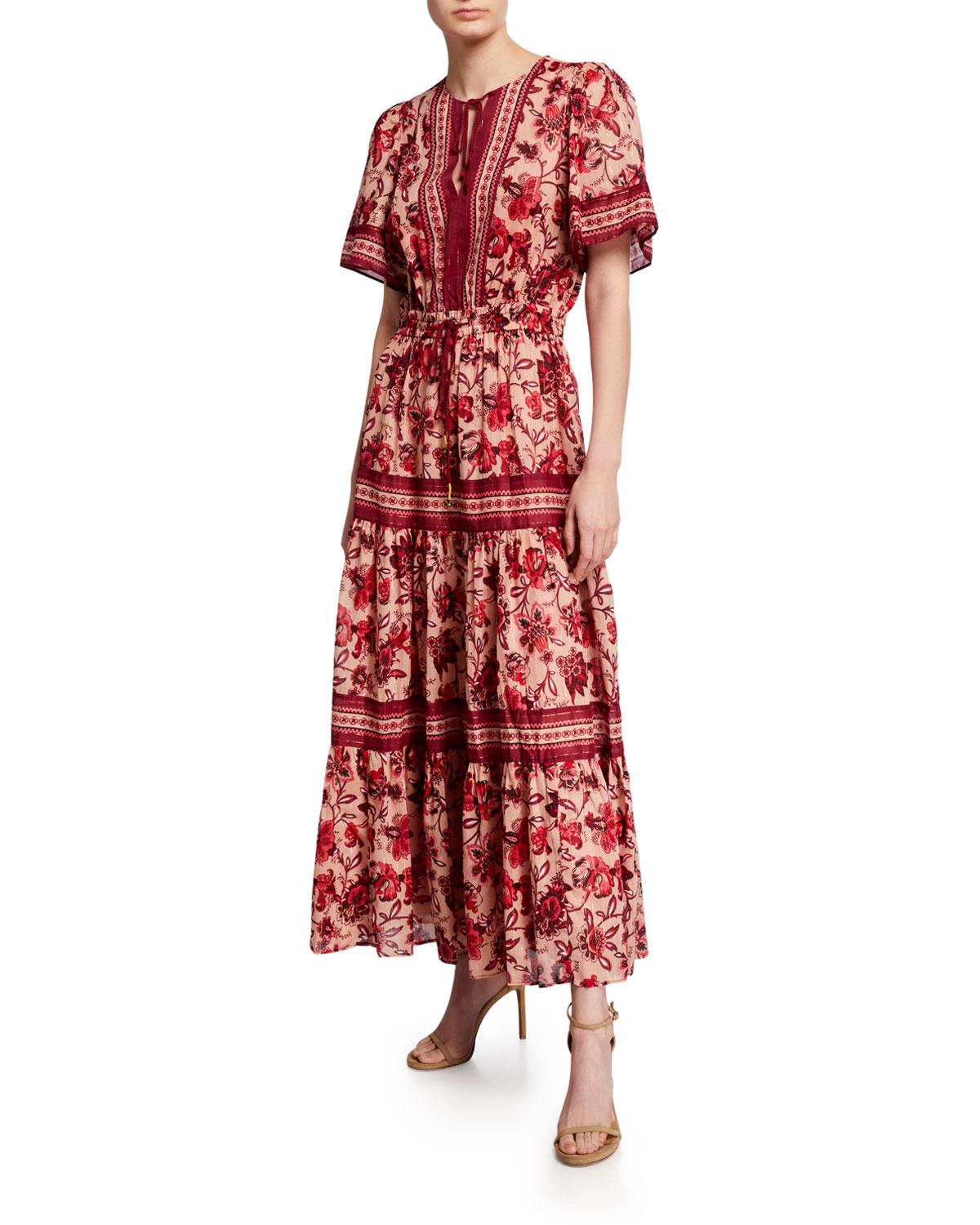 Kate Spade Cotton Paisley Blossom Maxi Dress in Red - Lyst
