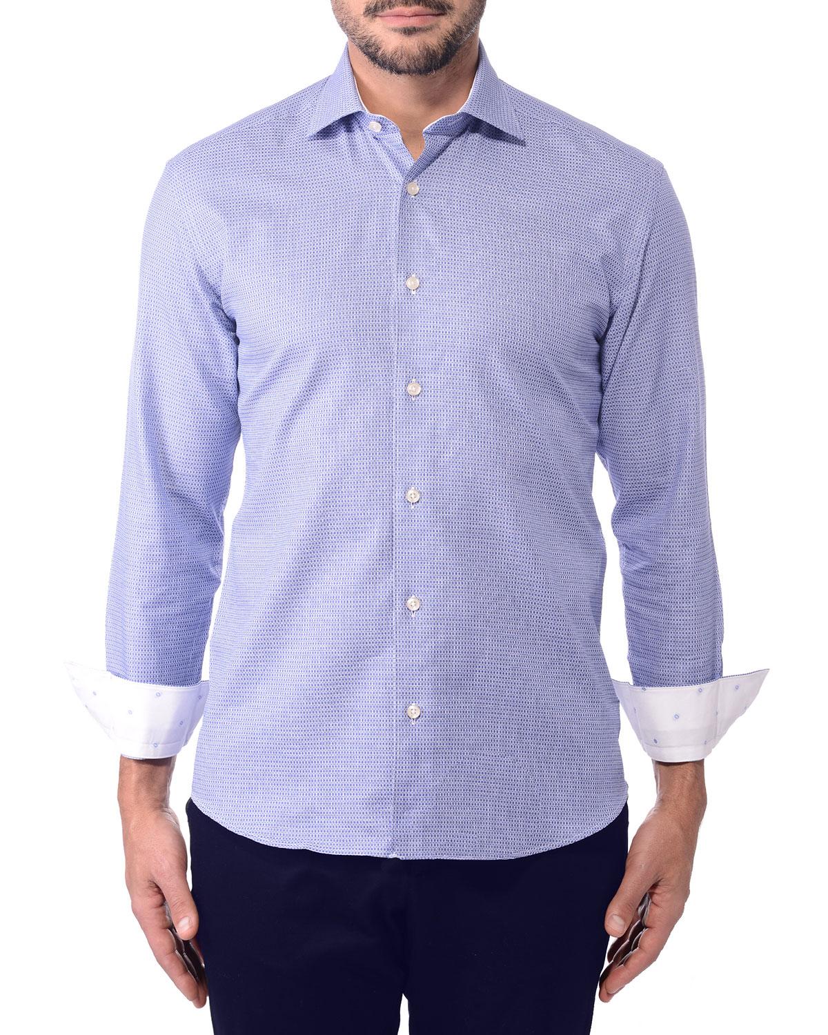 Bertigo Cotton Men's Semi-fitted Square Dobby Long-sleeve Sport Shirt ...