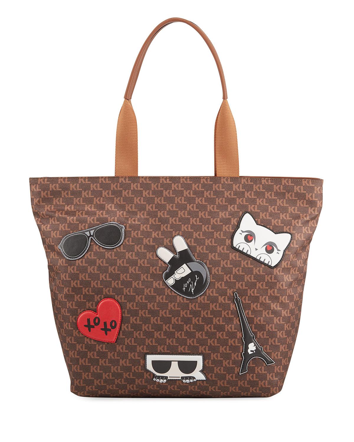 Karl Lagerfeld Synthetic Amour Logo Patch Nylon Tote Bag in Brown/Khaki