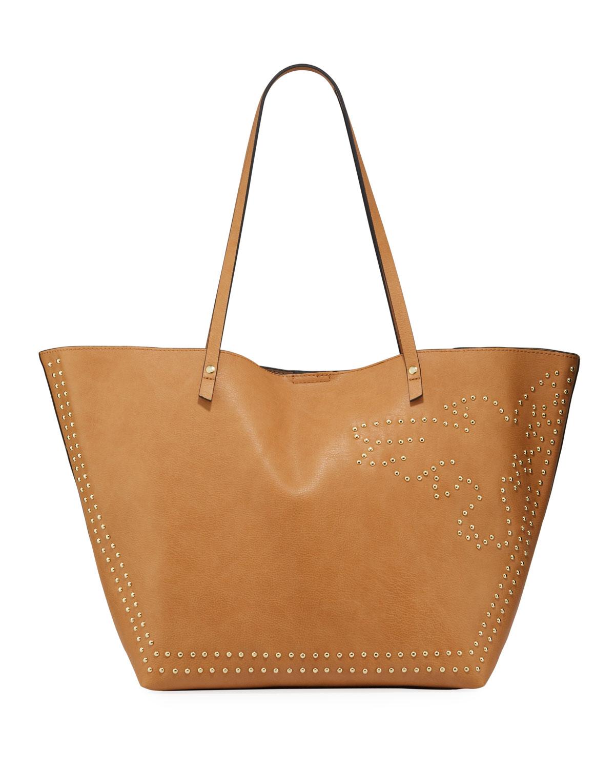 Neiman Marcus Alma Studded Tote Bag in Tan (Brown) - Lyst