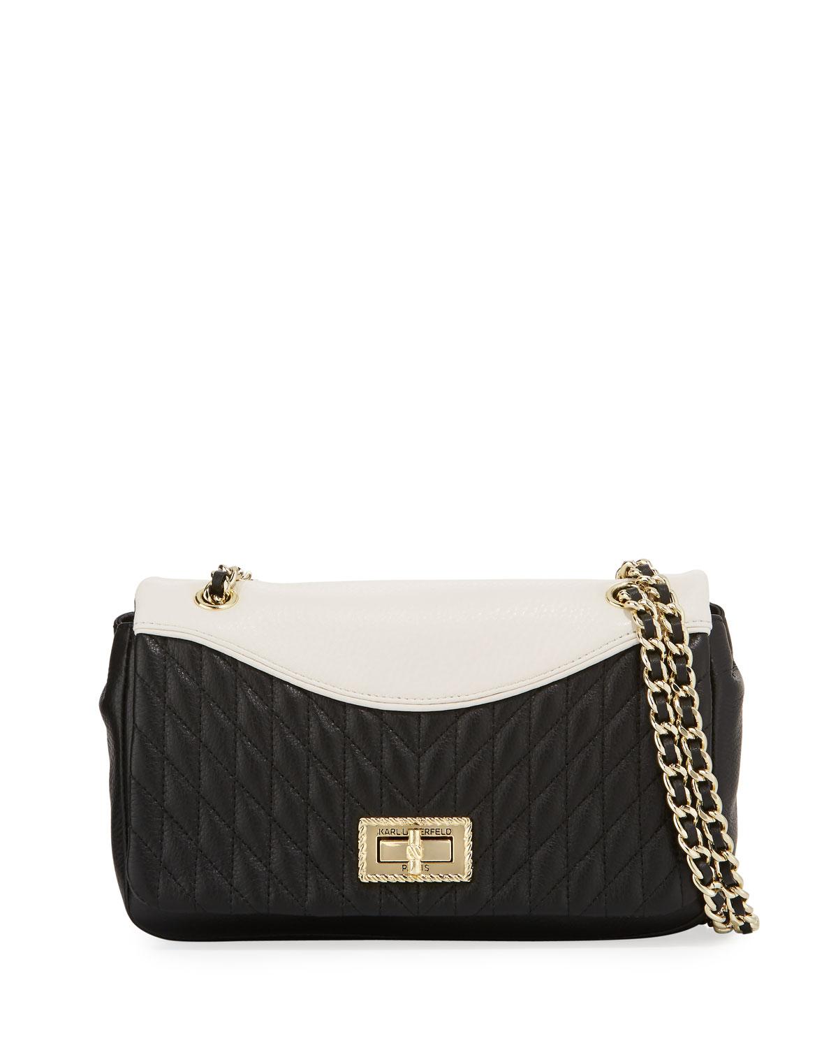 Karl Lagerfeld Leather Agyness Quilted Colorblock Shoulder Bag in Black/White (Black) - Lyst