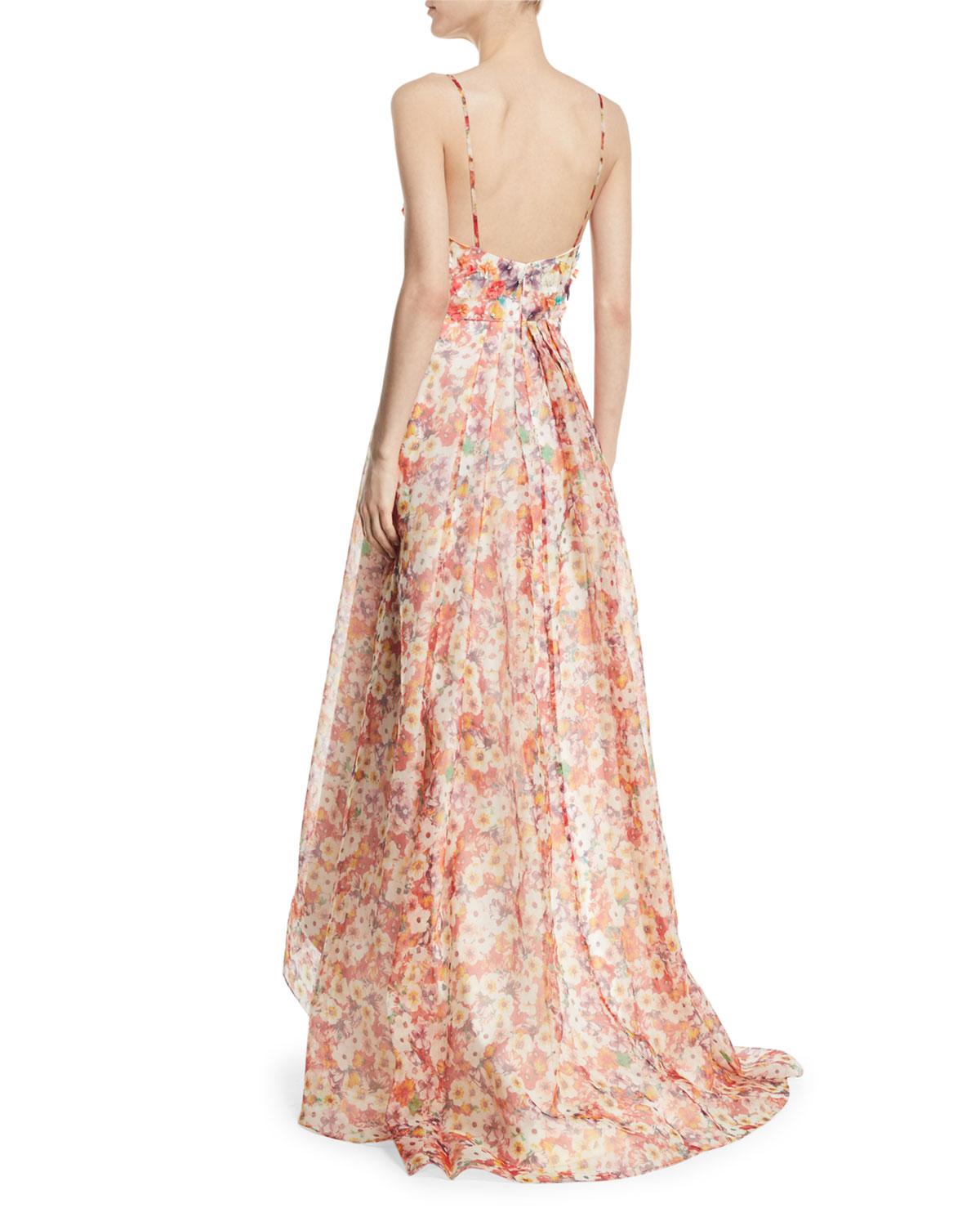 badgley mischka floral high low gown