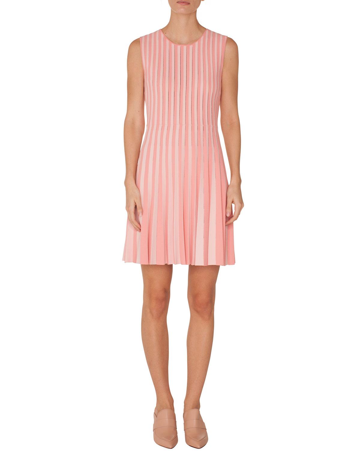 Akris Punto Synthetic Crewneck Sleeveless Striped Pleated Dress in Pink ...