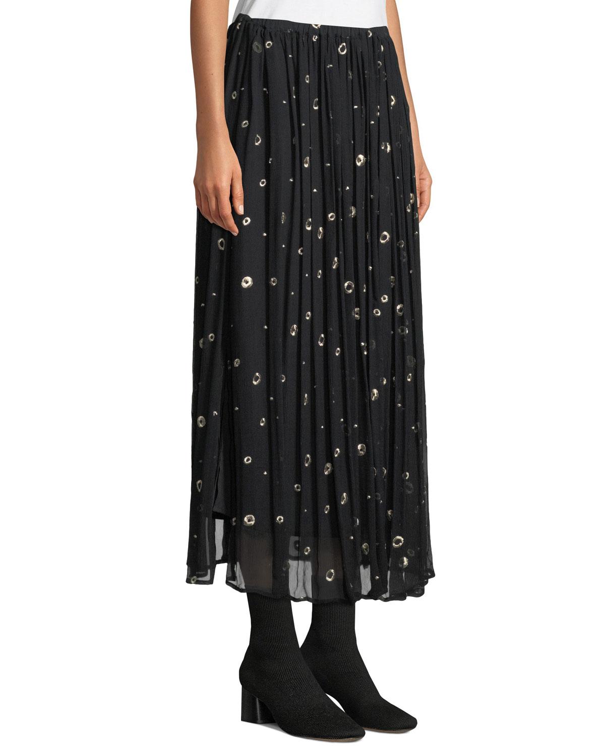 Vince Metallic Embroidered Silk Long Skirt in Black - Lyst