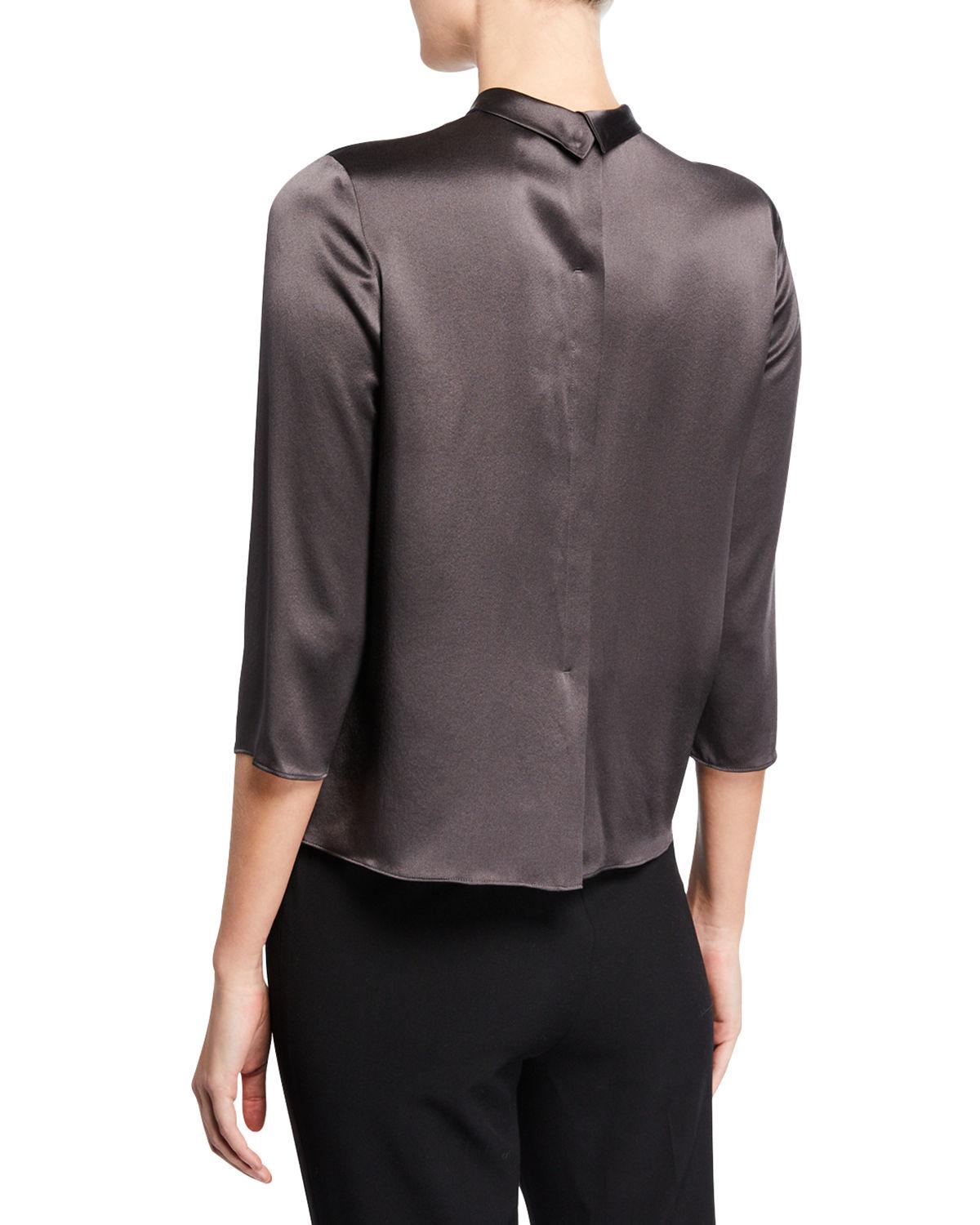 Download Lyst - Vince Mock-neck Silk Satin Blouse in Gray