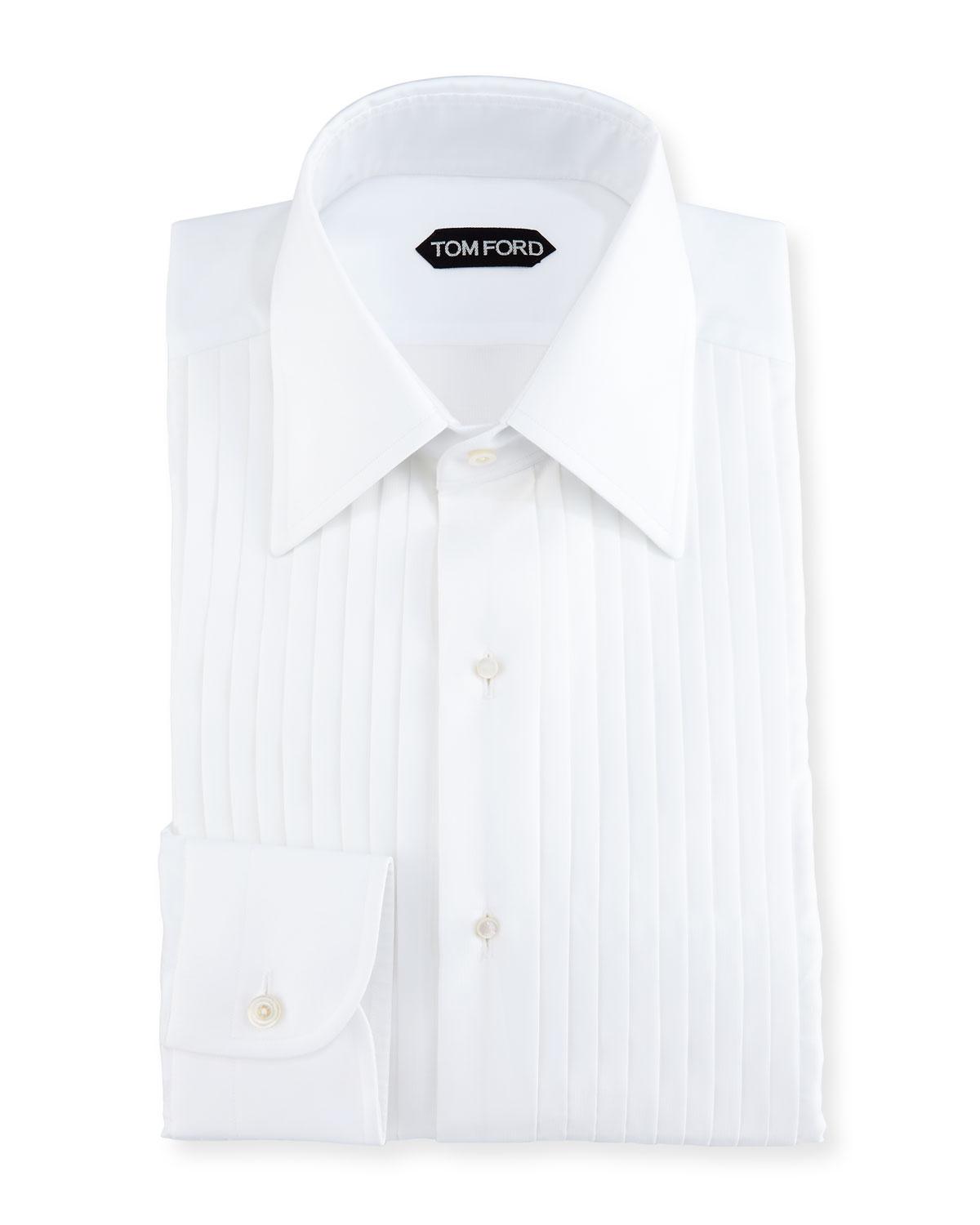 Tom Ford Cotton Slimfit Pleated Tuxedo Shirt in White for Men Lyst