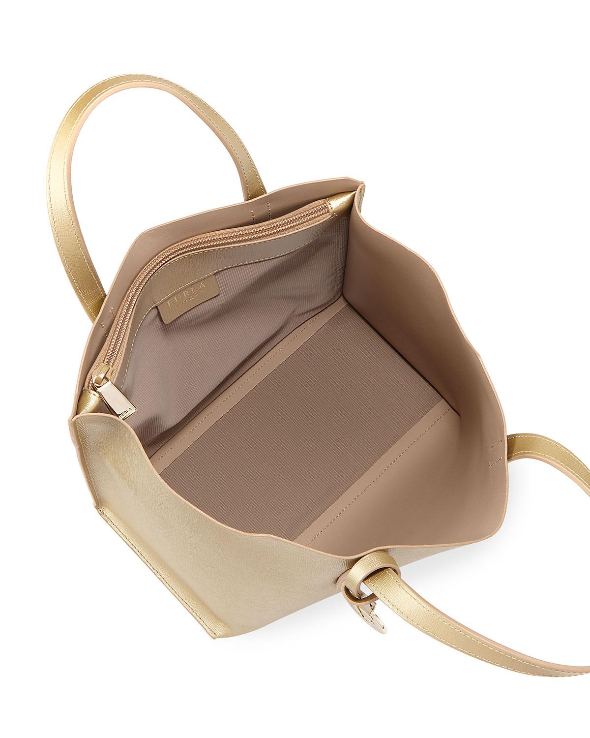 Furla Leather Sally Small Saffiano Tote Bag in Gold (Metallic) - Lyst