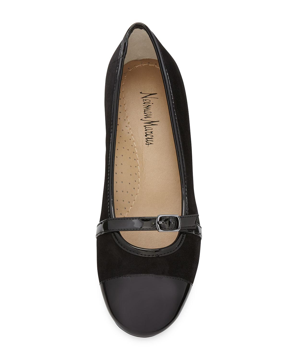 Lyst - Neiman Marcus Sherry Suede Buckle Flat in Black