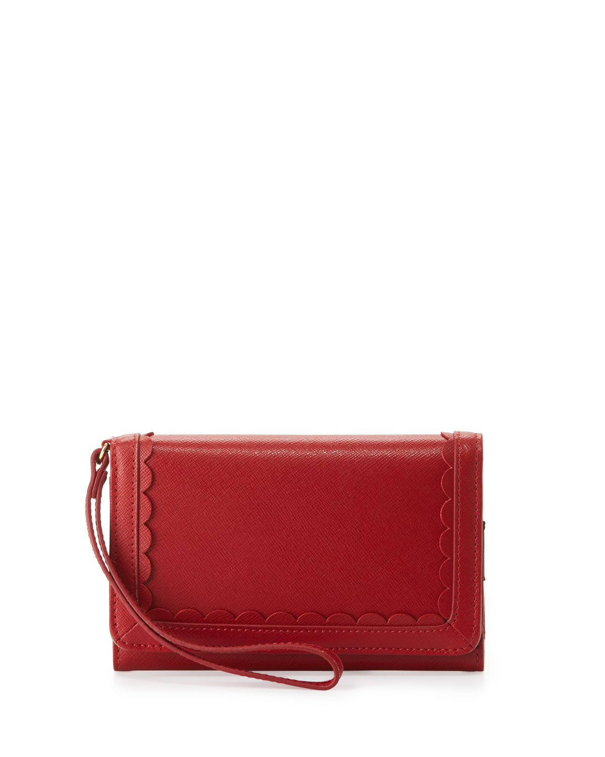 Neiman marcus Scalloped Leather Phone Wristlet in Red | Lyst