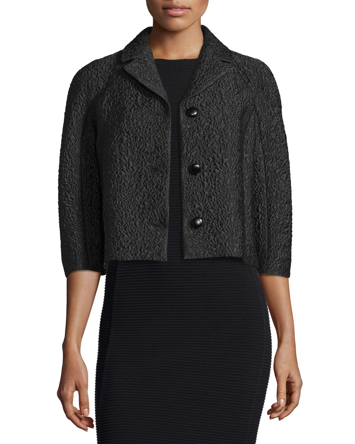Michael kors Half-sleeve Button-front Jacket in Black | Lyst