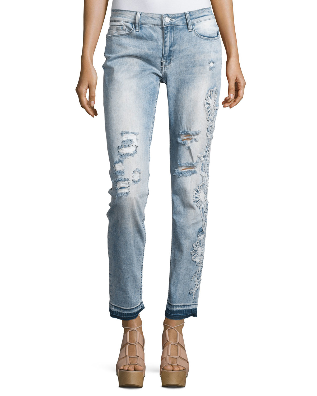lepore Sara Floralappliqué Boyfriend Jeans in Blue Lyst