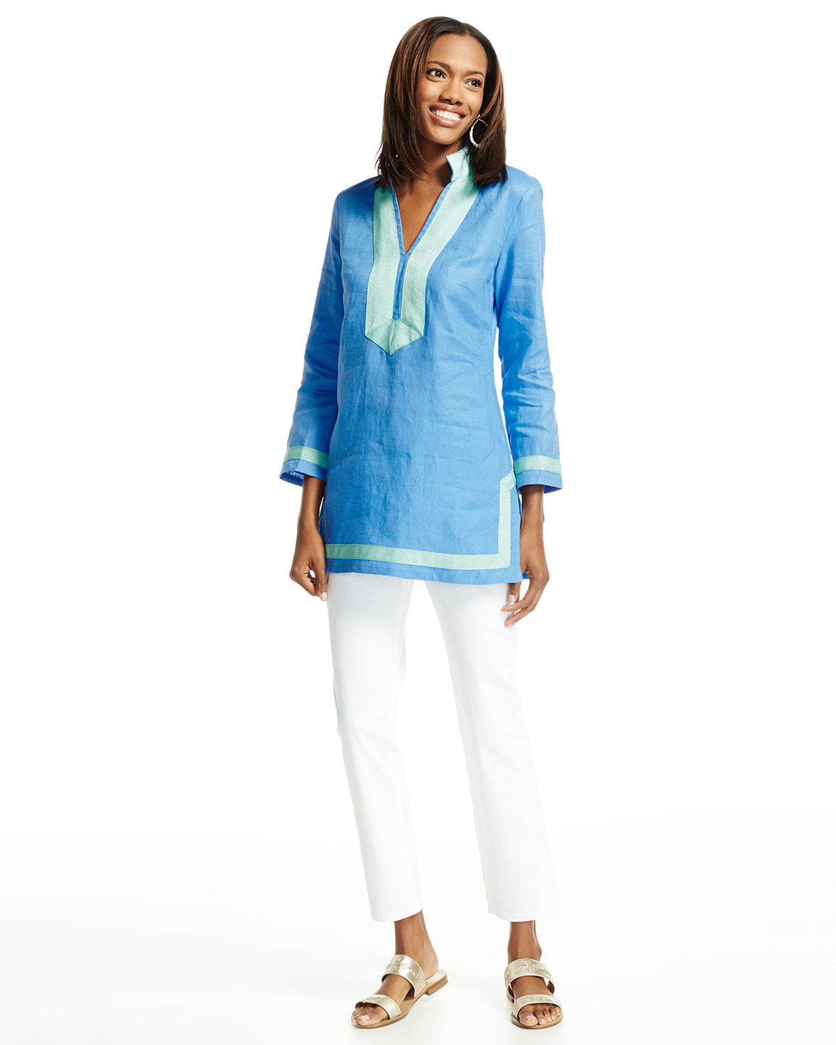 Lyst - Sail To Sable Classic Linen Long-sleeve Tunic in Blue