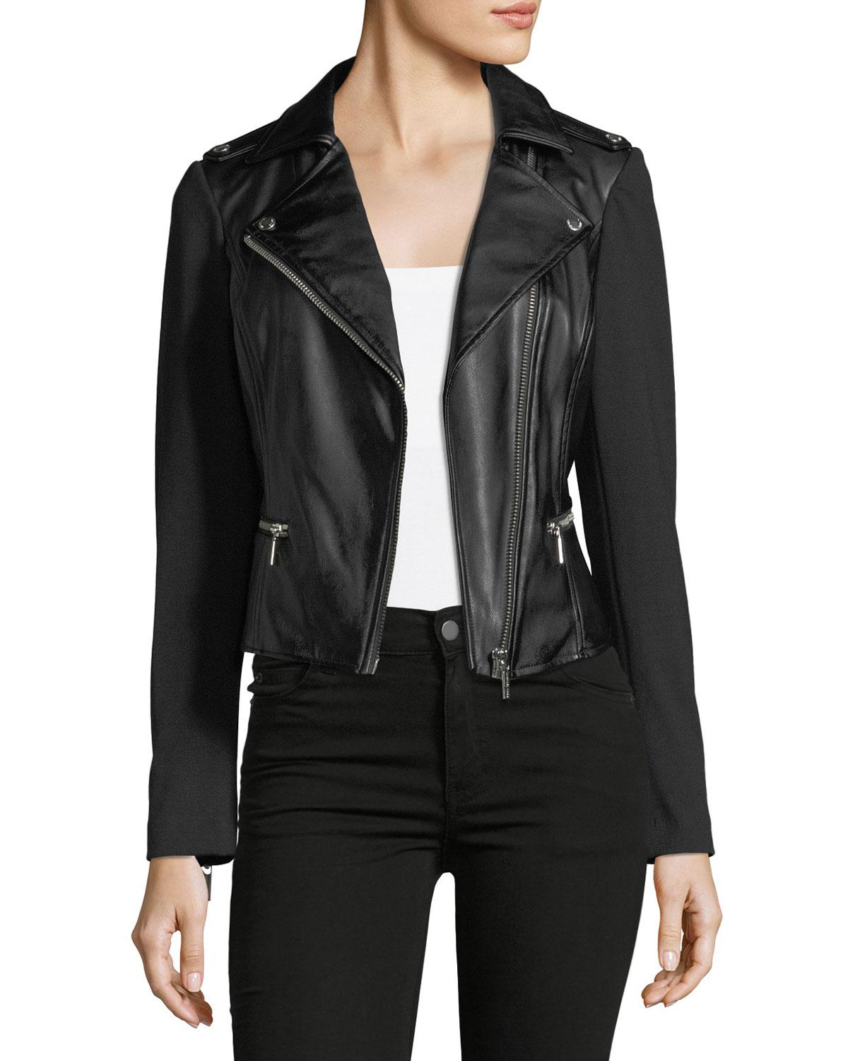 MICHAEL Michael Kors Faux-leather Biker Jacket With Ponte Sleeves in ...