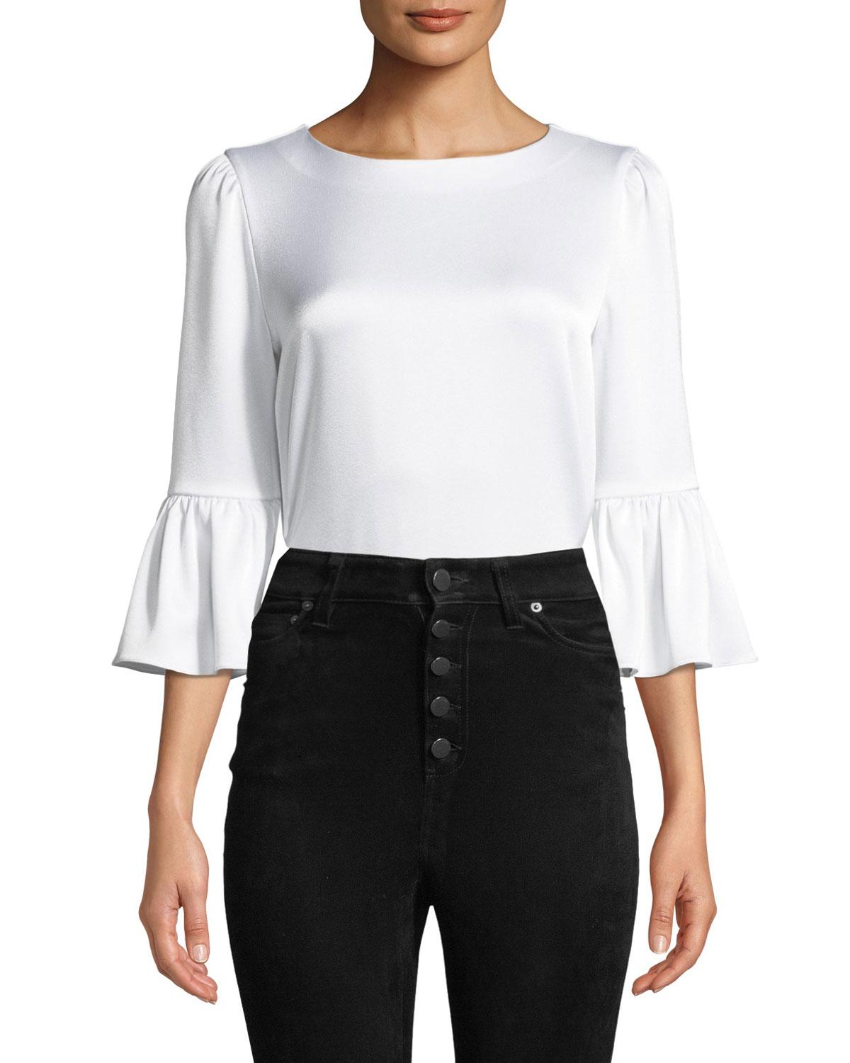 Alice + Olivia Synthetic Bernice Ruffle-sleeve Top in White - Lyst