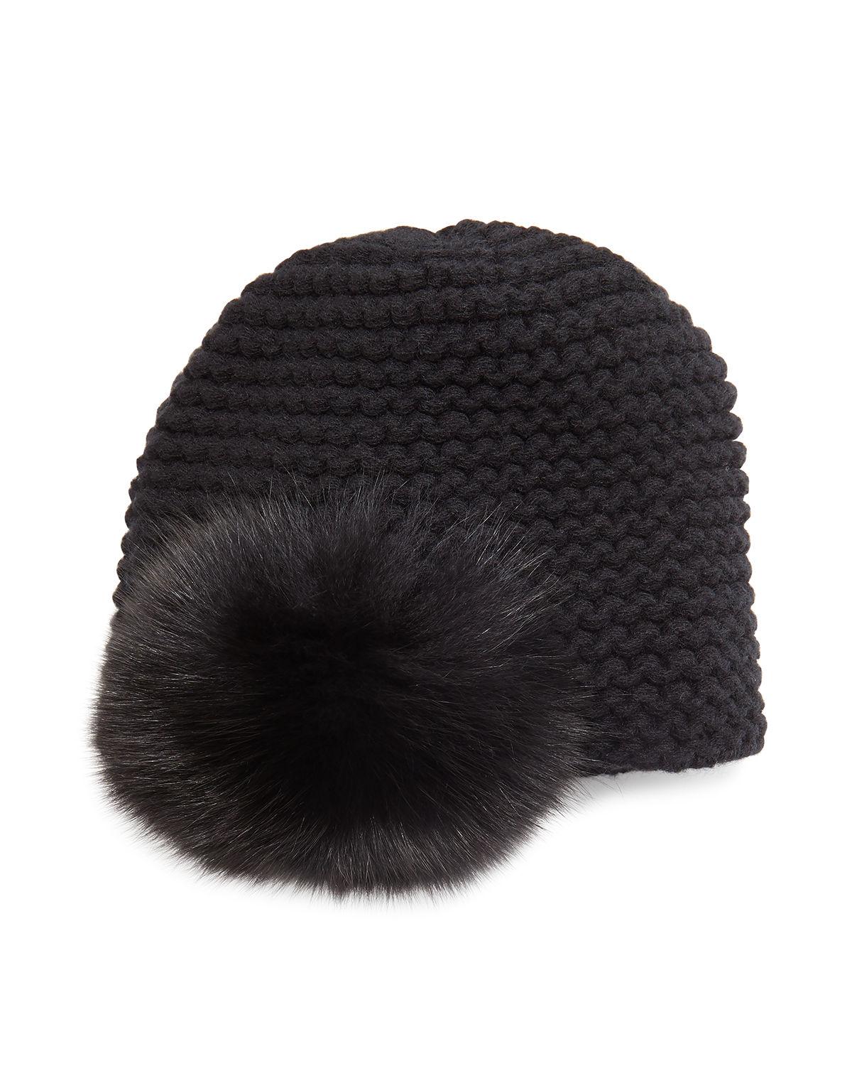 fur pom pom hats in Lyst Fur Pom Hat Black  Inverni pom Beanie
