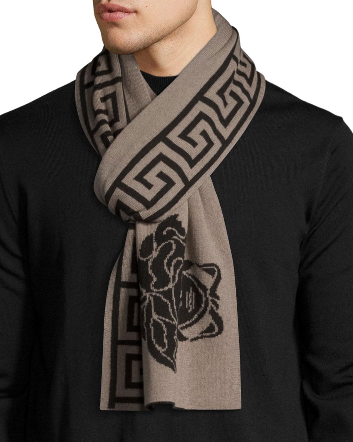 Versace Medusa Scrollprint Woolblend Scarf in Black for Men Lyst