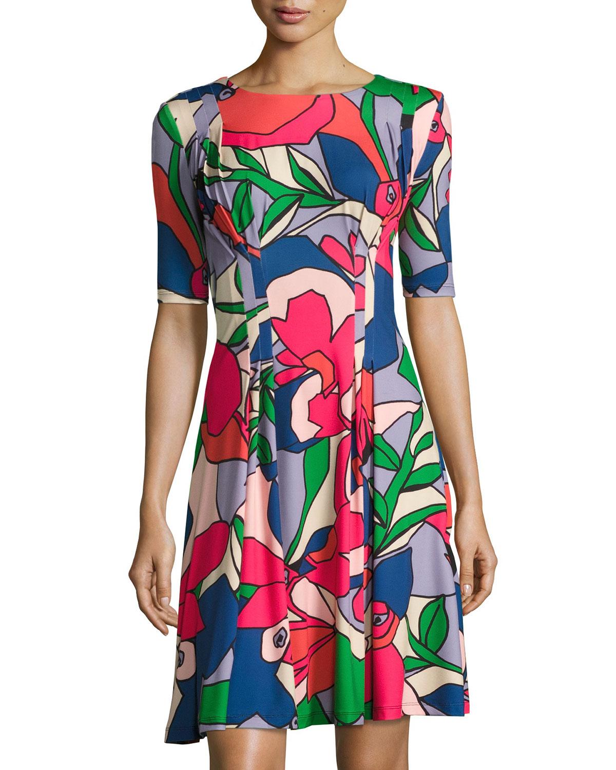 Lyst - Catherine Malandrino Half-sleeve Floral-print Dress