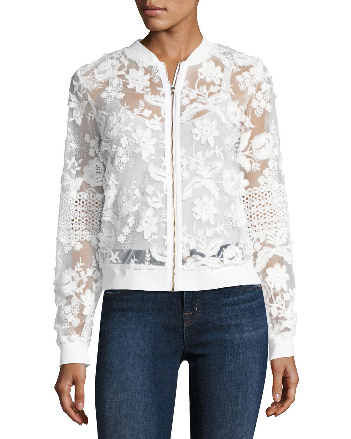 T Tahari Vienna Lace Bomber Jacket in White - Lyst