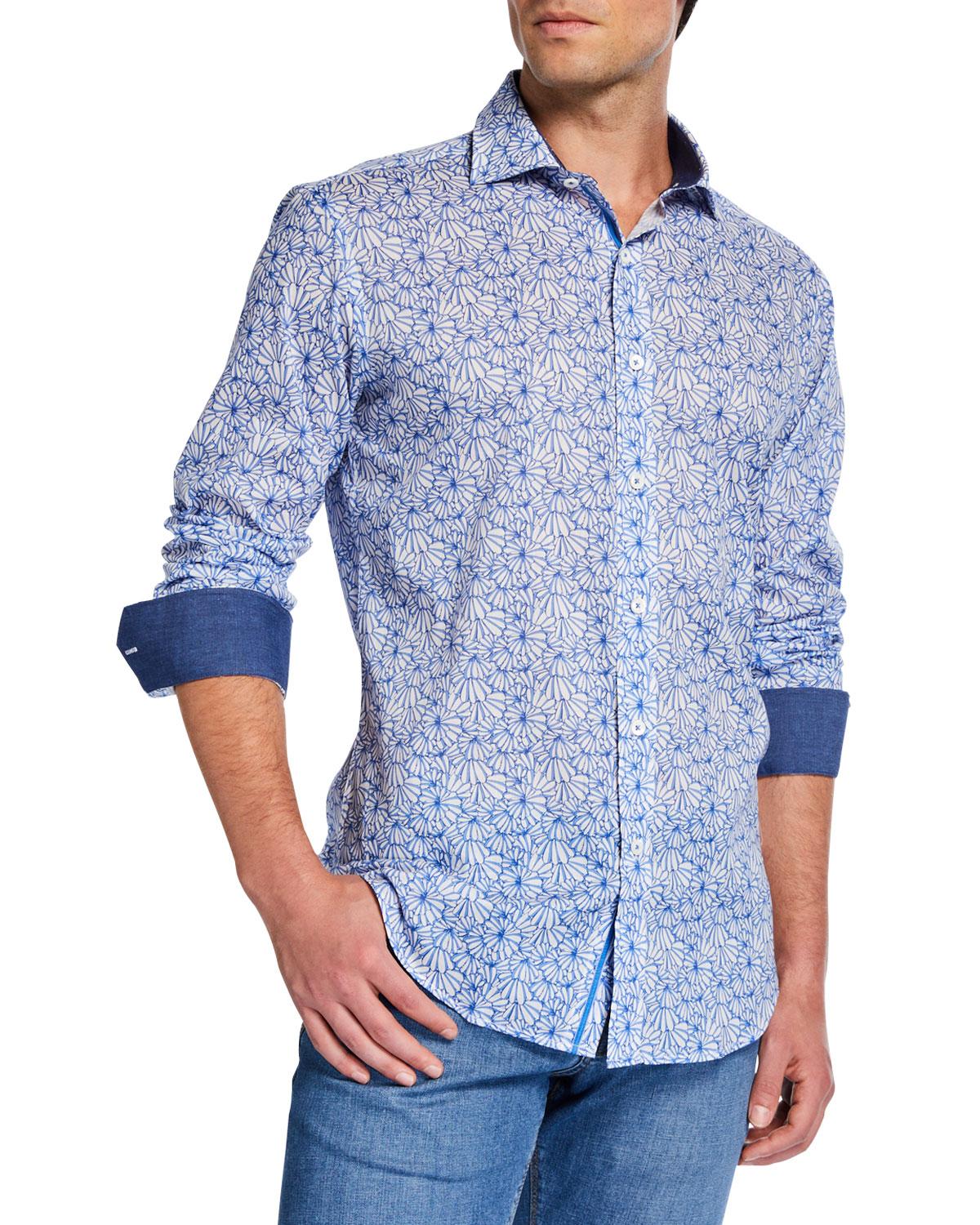 Bugatchi Cotton Men's Shaped-fit Printed Long-sleeve Sport Shirt in ...