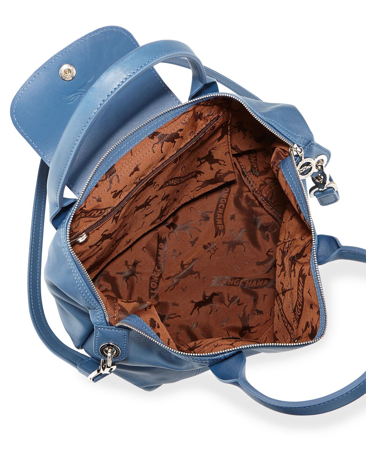 Womens Blue Le Pliage Cuir Small Leather Top Handle Bag With Strap