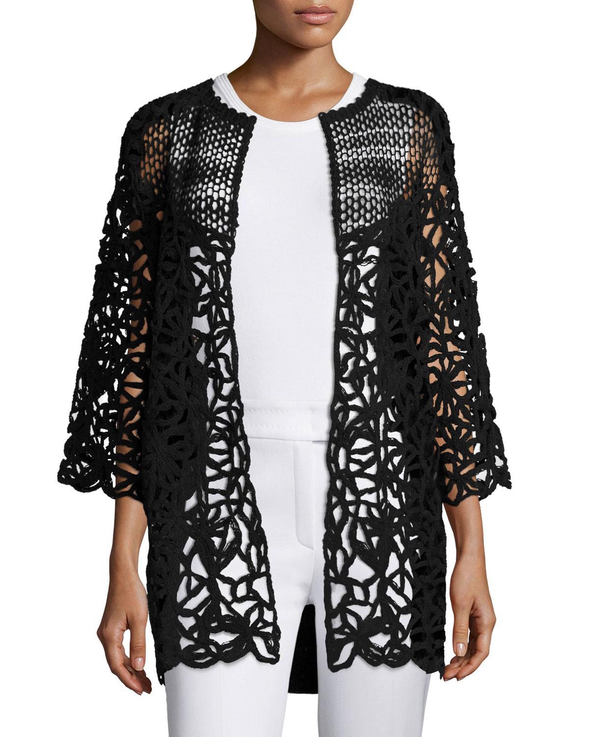 ESCADA Corded-lace Open-front Cardigan in Black - Lyst