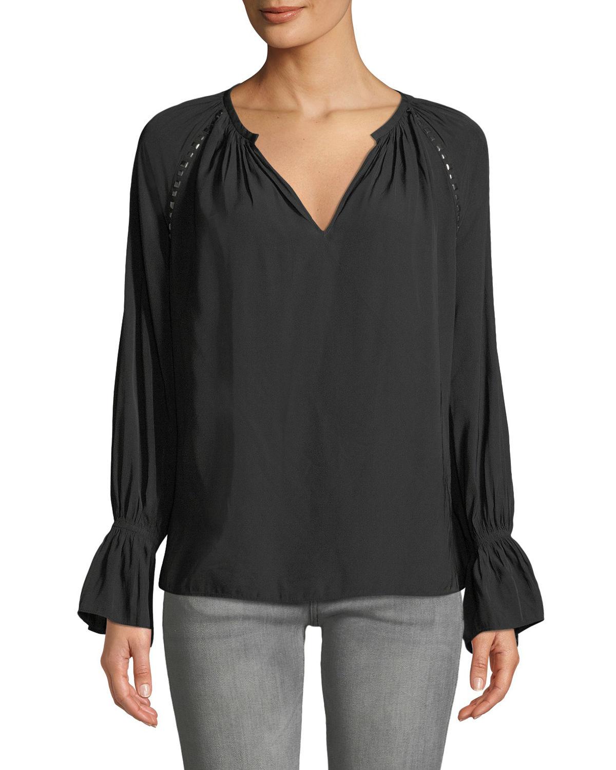 Ramy Brook Synthetic Margaret Studded Long-sleeve Top in Black - Lyst