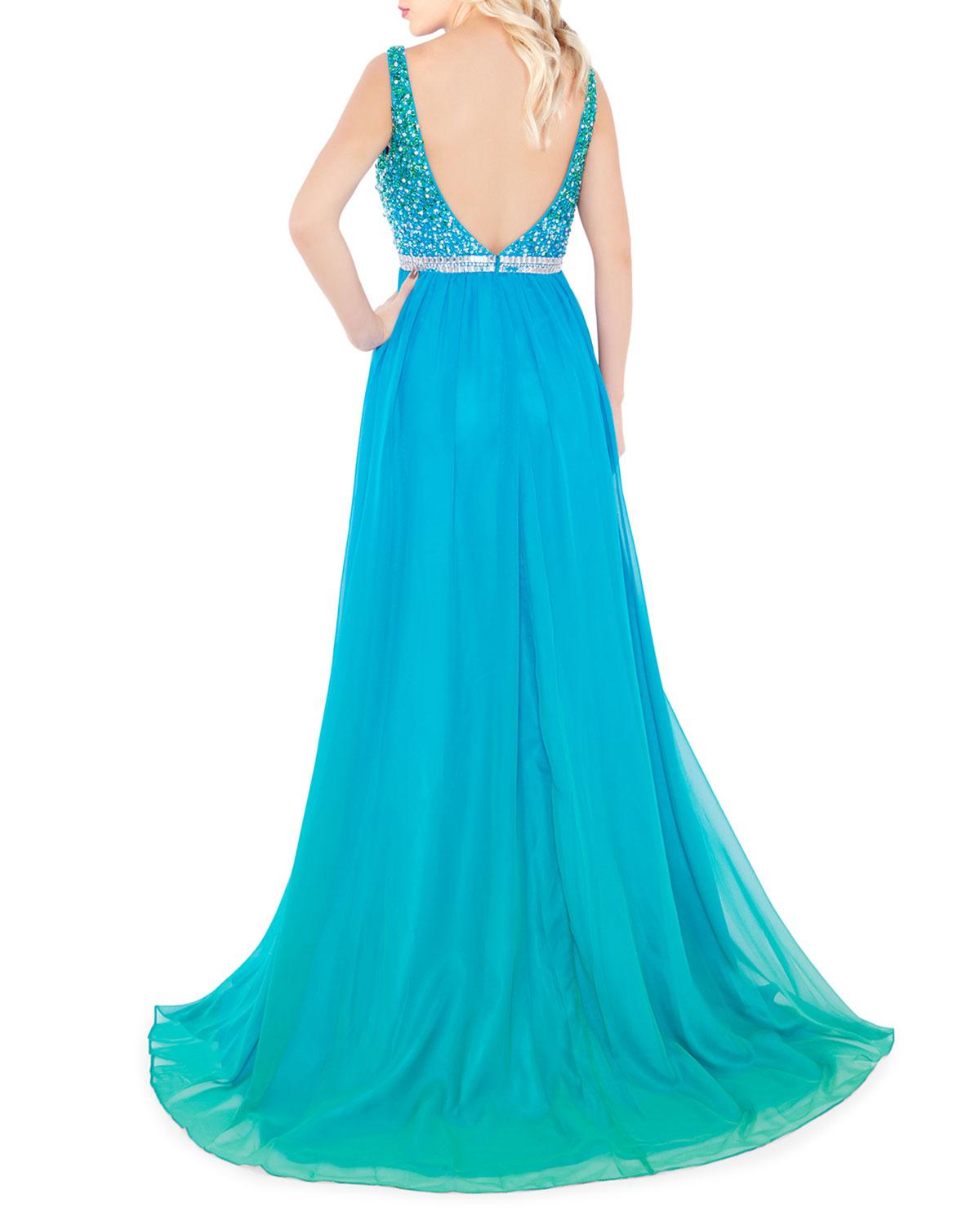 mac duggal blue sequin gown
