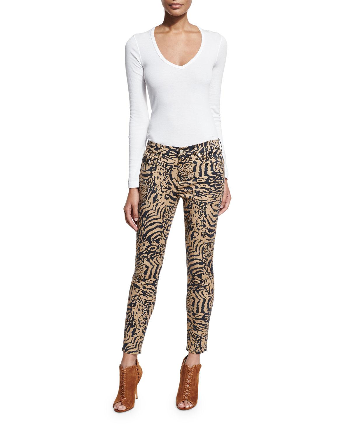Lyst - 7 For All Mankind The Ankle Skinny Royal Leopard Jeans