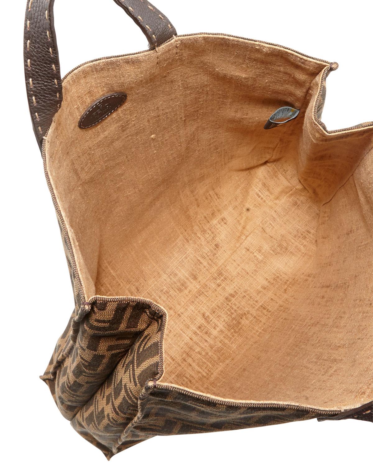 Fendi Canvas Zucca Top Handle Tote Bag in Brown - Lyst