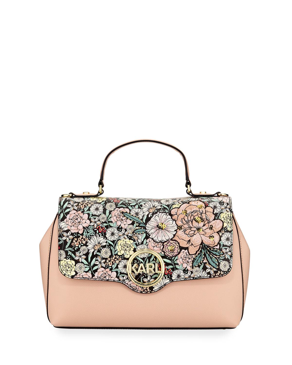 Karl Lagerfeld Leather Reina Floral Embroidered Satchel Bag Lyst
