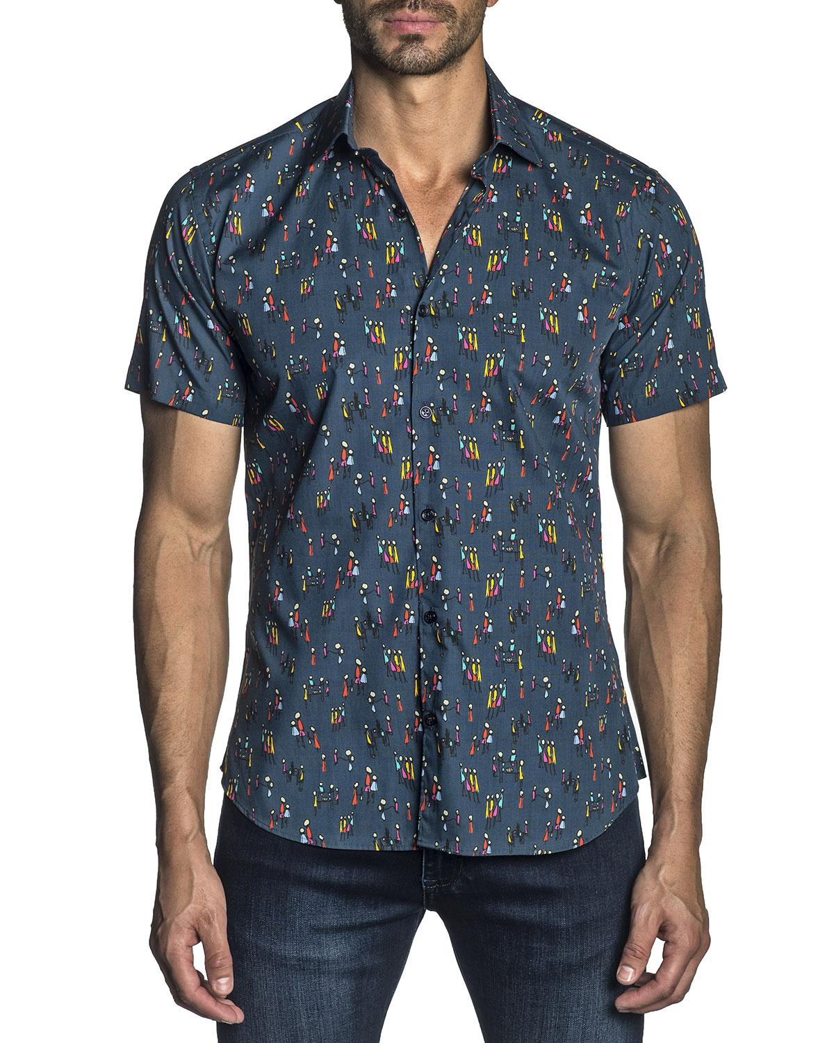 Jared Lang Cotton Men's Semi-fitted Short-sleeve People-print Sport ...