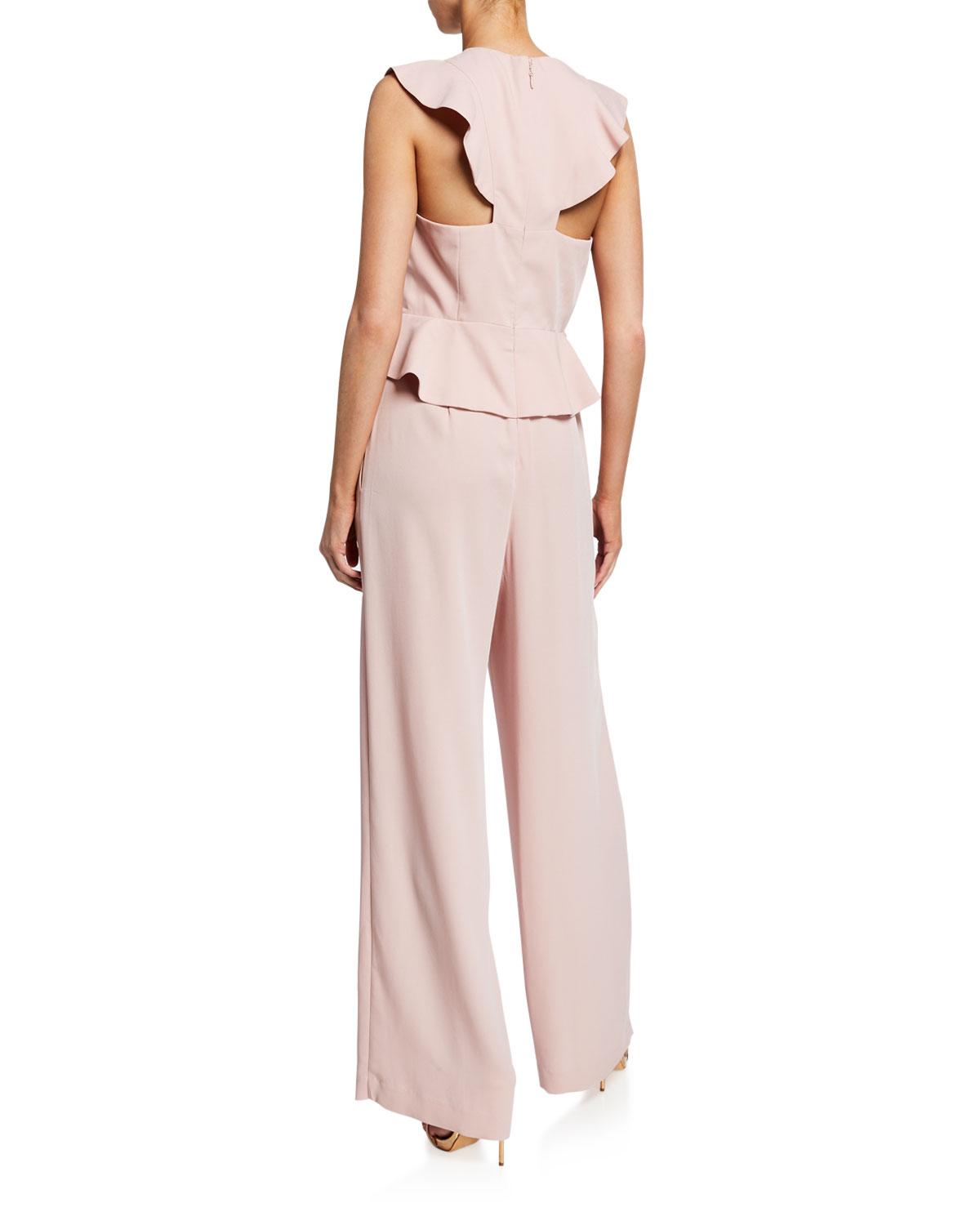 ruffle trim wide leg jumpsuit