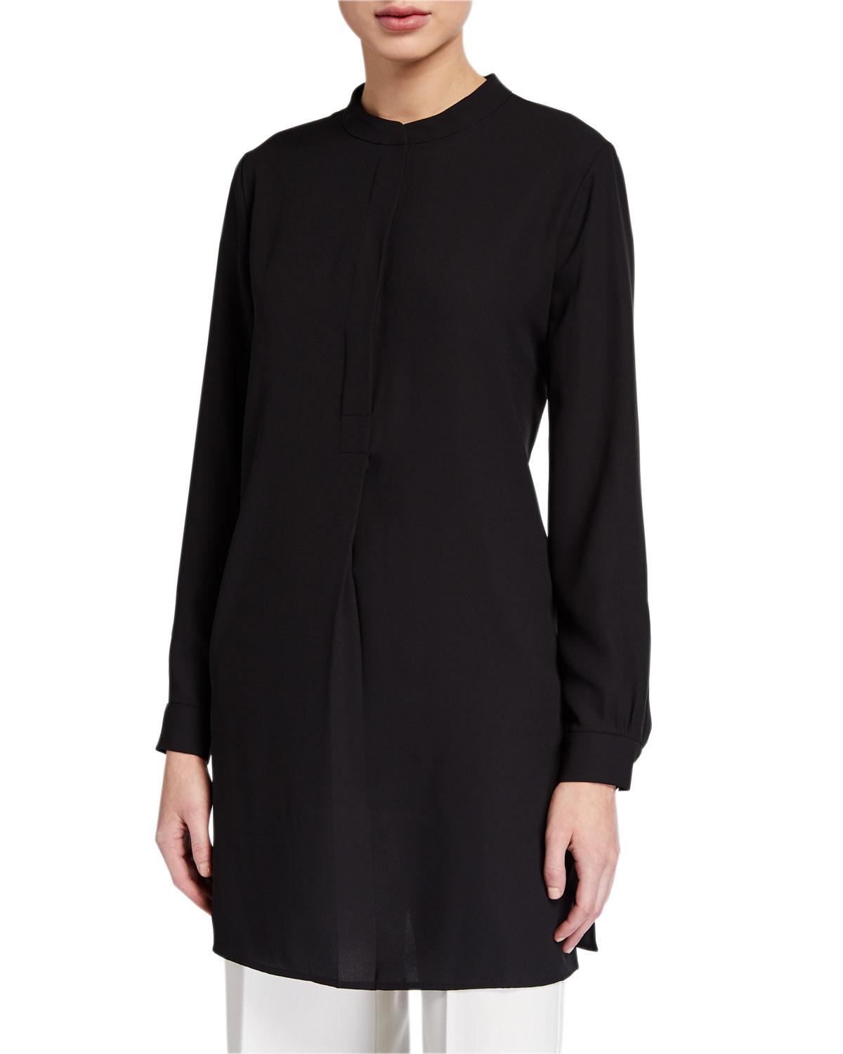 Anne Klein Synthetic Long-sleeve Tunic Shirt in Black - Lyst