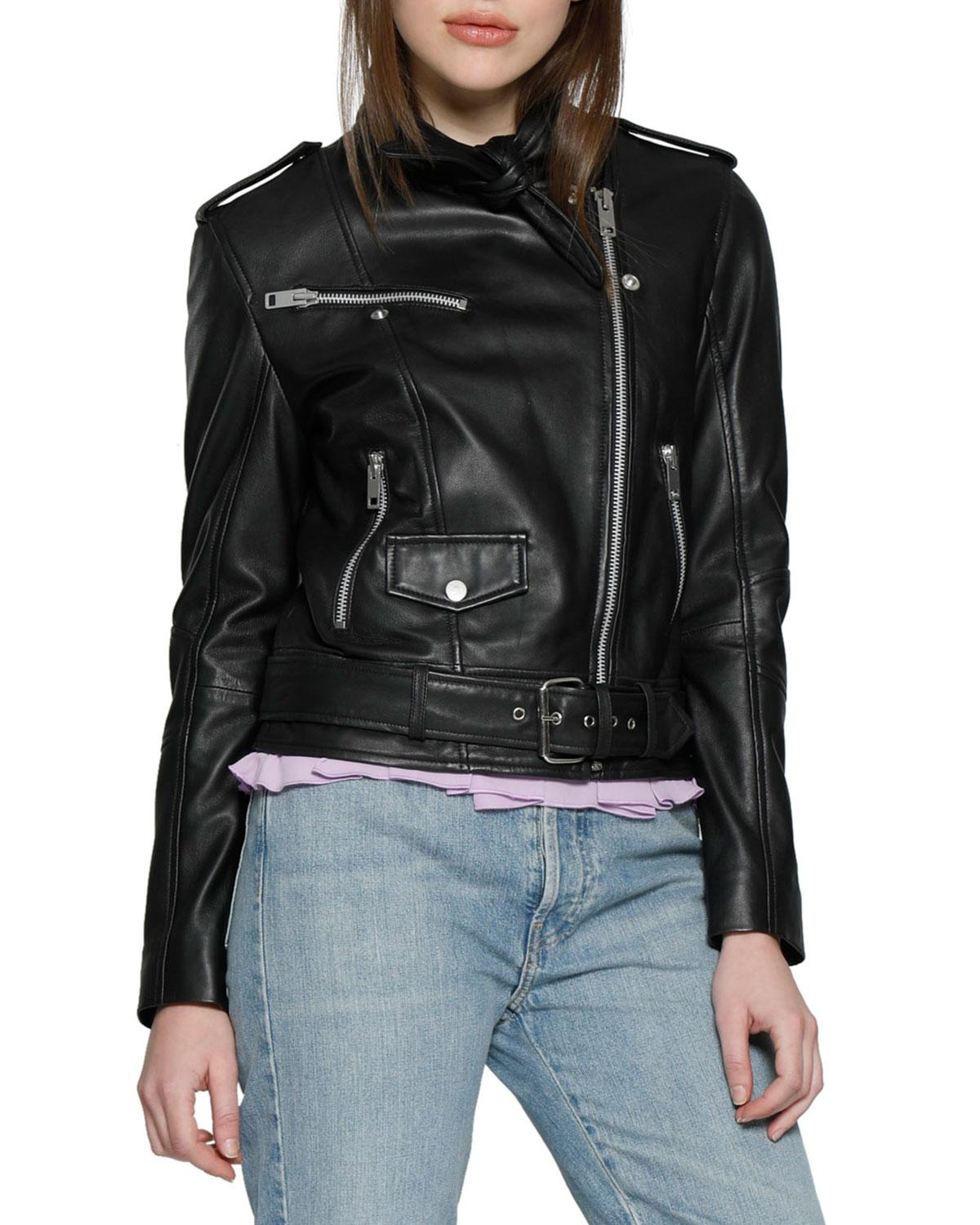 Walter Baker Christina Buckle Leather Moto Jacket in Black - Lyst