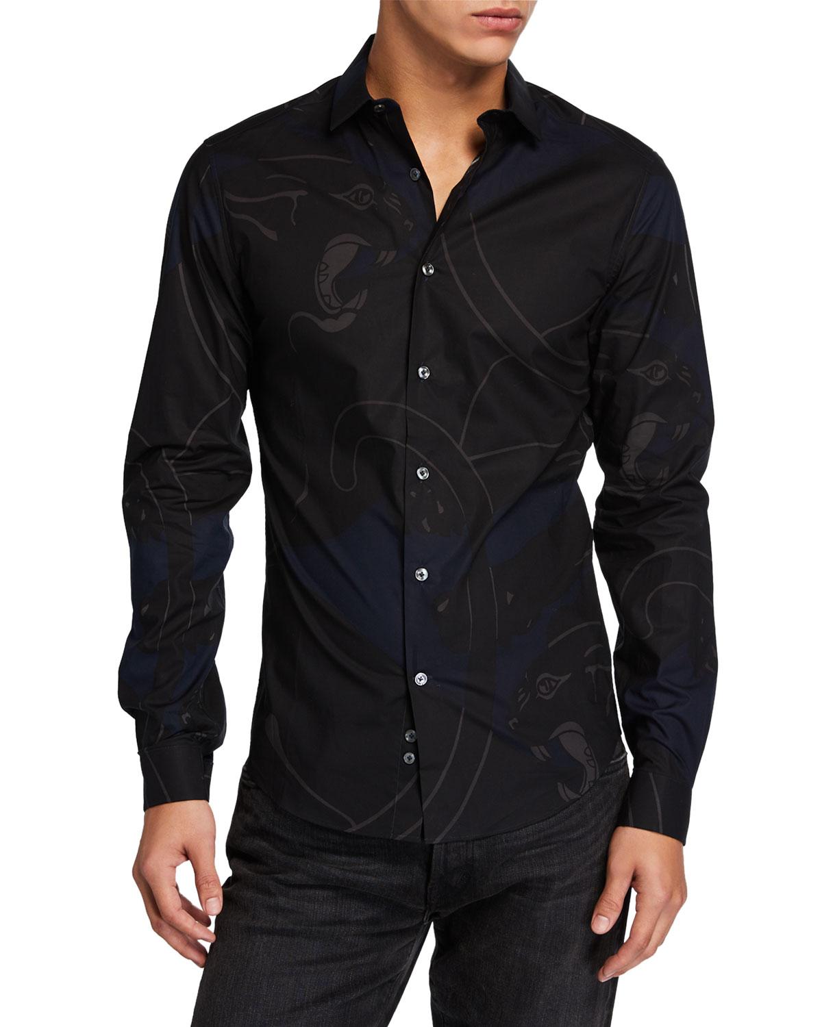 Valentino Men's Slim-fit Long-sleeve Cotton Shirt in Blue for Men - Lyst