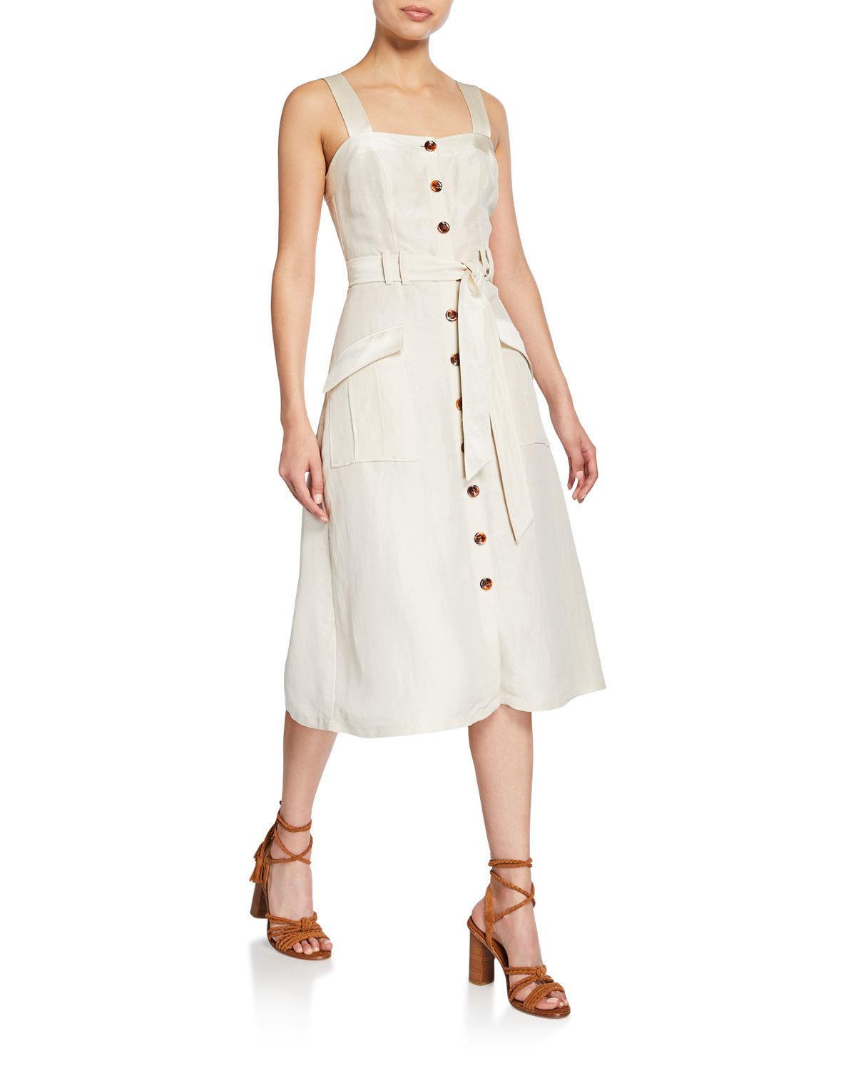 Joie Bourey Linen Utility Midi Dress in Natural - Lyst